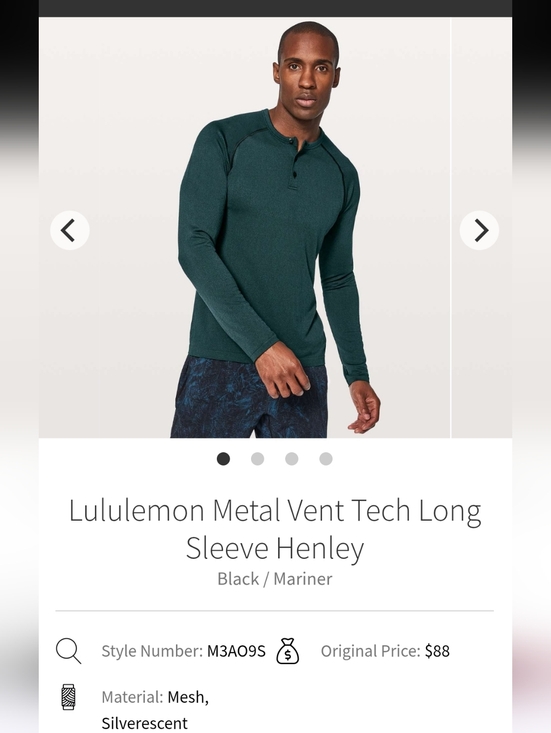 lululemon athletica Other - Lululemon Metal Vent Tech Long Sleeve Henley Sz M Black/ Mariner